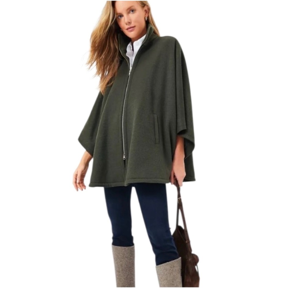 TUCKERNUCK Huntington Full‎ Zip Wool Blend Poncho Cape Jacket Olive Green S Boho